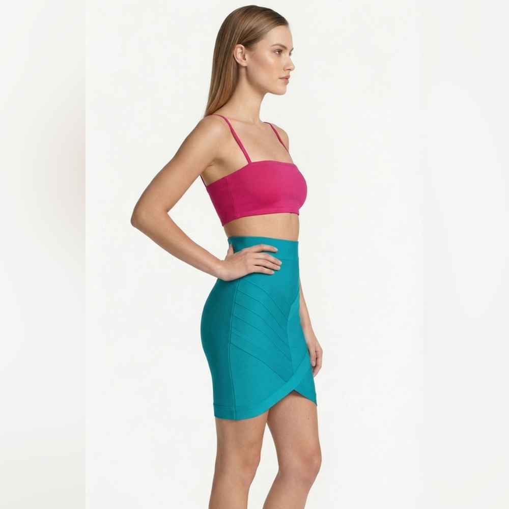 BEBE turquoise high waist chevron bandage bodycon skirt XS